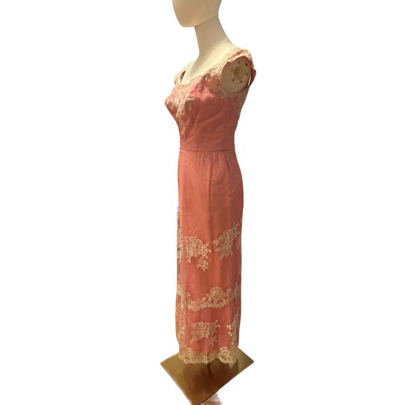 American vintage 50’s Pink Lace netting overlay shelf bust dress size X Small - Picture 5 of 16